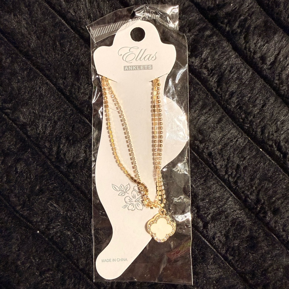 Ella Gold Double Chain Anklet with Floral Charm